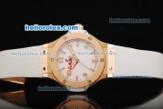 Hublot Big Bang Swiss Quartz Movement White Dial with Rose Gold Bezel and White Rubber Strap