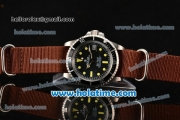 Rolex Sea-Dweller Vintage Asia 2813 Automatic Steel Case with Black Dial Yellow Markers and Brown Nylon Strap