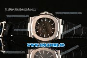 Patek Philippe Nautilus Miyota 9015 Automatic Steel Case with White Stick Markers and Black Leather Strap (BP)