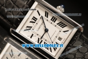 Cartier Ronde TANK SOLO Steel Square Case Equipment Ronda 763 1:1 Clone White Dial With Brown Leather