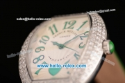 Franck Muller Heart Swiss Quartz Steel Case with Green Leather Strap Diamond Bezel and White Dial - ETA Coating