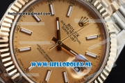 Rolex Datejust Clone Swiss ETA 2836 Automatic K Gold Case with Yellow Gold Dial stick Markers and Two Tone Bracelet BP