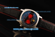 Ferrari Chronograph Miyota Quartz Movement Steel Case with Red Arabic Numerals and Black Leather Strap