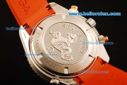 Omega Seamaster Chronograph Swiss Valjoux 7750 Automatic Movement Steel Case with Red Bezel and Orange Rubber Strap