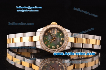 Rolex Datejust Lady 2813 Automatic Two Tone Case with Diamond Bezel and Grey MOP Dial ETA Coating