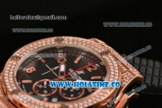 Hublot Big Bang Chrono Miyota OS20 Quartz Rose Gold Case with Black Dial Arabic Numeral/Stick Markers and Diamonds Bezel