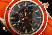 Omega Seamaster Chronograph Swiss Valjoux 7750 Automatic Movement Steel Case with Red Bezel and Orange Rubber Strap