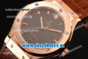 Hublot Classic Fusion 9015 Auto Rose Gold Case with Black Dial and Brown Leather Strap