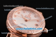 Omega De Ville Ladymatic Swiss ETA 2824 Rose Gold Case Rose Gold Bracelet with Diamond Bezel and White Dial