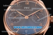 IWC Portuguese Power Reserve Clone IWC 52010 Automatic Rose Gold Case with Grey Dial and Brown Leather Strap - Arabic Numeral Markers (ZF)