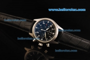 IWC Pilot's Watch Chronograph Swiss Valjoux 7750 Automatic Movement Steel Case with Black Dial and Black Leather Strap
