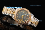 Rolex Datejust Automatic Movement Black MOP Dial with Diamond Bezel and Two Tone Strap