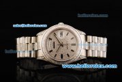 Rolex Day Date II Oyster Perpetual Swiss ETA 2836 Automatic Movement Diamond Dial with Black Stick Markers and Diamond Strap