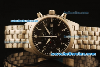 IWC Portuguese Chronograph Quartz Full Steel Case with Black Dial and White Markers