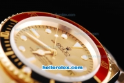 Rolex Submariner Oyster Perpetual Automatic Movement Full Gold with Red-Black Bezel and Khaki Dial