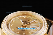 Rolex Day Date Oyster Perpetual Automatic Movement Full Gold with Gold Dial and Diamond Markers-Diamond Bezel