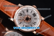 Cartier Rotonde de Cartier Astrotourbillon Asia 2813 Automatic Rose Gold Case with Silver Dial Roman Numeral Markers and Brown Leather Strap
