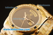 Rolex Day Date II Oyster Perpetual Automatic Full Gold with Black Dial and Diamond Bezel-ETA Coating