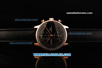 IWC Portuguese Chronograph Swiss Valjoux 7750 Automatic Movement Rose Gold Case with Black Dial and Black Leather Strap