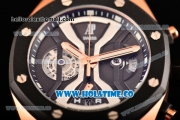 Audemars Piguet Royal Oak Offshore Chrono Miyota Quartz Rose Gold Case with Black Dial and Rubber Strap - PVD Bezel