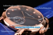 Vacheron Constantin Malte Miyota Quartz Rose Gold Case with Blue Leather Bracelet Diamond Markers and Blue Dial