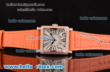 Franck Muller Master Square Swiss Quartz Rose Gold Case with Diamond bezel and Orange Leather Strap