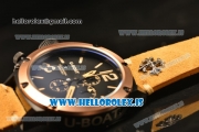 U-Boat Chimera Chronograph OS10 Quartz With Rose Gold Bezel and Black Case Brown Leather Orange Marker