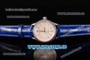 Rolex Cellini Time Asia 2813 Automatic Steel Case with White Dial Blue Leather Strap and Stick Markers