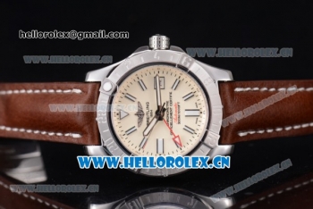 Breitling Avenger II GMT Swiss ETA 2824 Automatic Steel Case with White Dial Stick Markers and Brown Leather Strap