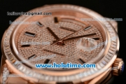 Rolex Day Date II Swiss ETA 2836 Automatic Full Rose Gold with Diamond Dial/Bezel and Black Stick Markers