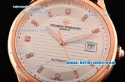 Vacheron Constantin Patrimony Swiss ETA 2836 Automatic Rose Gold Case Brown Leather Strap with White Dial Diamond Markers