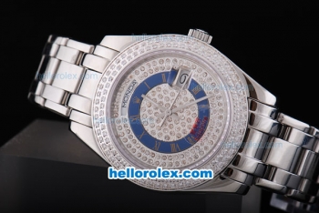 Rolex Day-Date Oyster Perpetual Automatic Full Diamond Bezel and Dial,Blue Circle with Roman Marking-Big Calendar