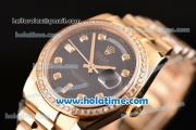 Rolex Day-Date Swiss ETA 2836 Automatic Full Yellow Gold with Diamond Bezel and Black Dial