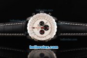 Breitling Chrono-Matic Chronograph Quartz Movement PVD Case with White Dial and Black Subdials-Black Leather Strap