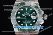 Rolex Submariner Swiss ETA 2836 Automatic Stainless Steel Case/Bracelet with Green Dial Dot Markers - 1:1 (J12)