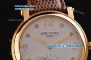 Patek Philippe Calatrava Swiss ETA 2836 Automatic Yellow Gold Case with White Dial Diamond Markers and Brown Leather Strap