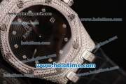 Audemars Piguet Royal Oak Ladies Swiss Quartz Steel/Diamond Case with Black Leather Bracelet and Black Dial - 1:1 Original