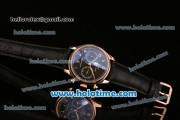 IWC Portuguese Chrono Miyota OS20 Quartz Rose Gold Case with Black Dial Numeral Markers and Black Leather Bracelet