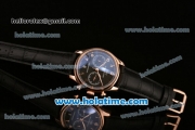 IWC Portuguese Chrono Miyota OS20 Quartz Rose Gold Case with Black Dial Numeral Markers and Black Leather Bracelet