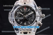 Hublot Big Bang UNICO Sapphire Blu Miyota Quartz Sapphire Crystal Case with Skeleton Dial and White Rubber Strap Stick/Arabic Numeral Markers