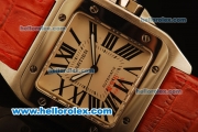 Cartier Santos 100 Automatic ETA Coating Case with White Dial and Brown Leather Strap