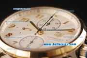 Tag Heuer Carrera Swiss Valjoux 7750 Automatic Steel Case with Rose Gold Bezel and White Dial-Two Tone Strap
