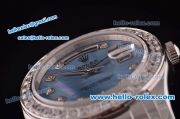 Rolex Day-Date Pearlmaster Swiss ETA 2836 Automatic Steel Case/Strap with Diamond Bezel and Ice-Blue MOP Dial