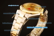 Rolex Datejust II Swiss ETA 2836 Automatic Full Steel with Yellow Gold Bezel and Gold Dial-Diamond Markers/Two Tone Strap