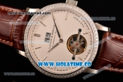 A.Lange&Sohne Saxonia Tourbillon Asia Automatic Steel Case with White Dial Brown Leather Strap and Diamonds Bezel