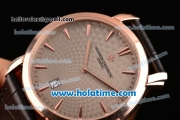 Vacheron Constantin Malte Miyota Quartz Rose Gold Case with Black Leather Bracelet Grey Dial and Stick Markers