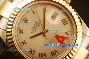 Rolex Datejust II Swiss ETA 2836 Automatic Full Steel with Yellow Gold Bezel and Silver Dial-Roman Markers/Two Tone Strap