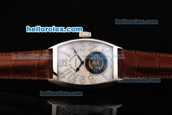 Franck Muller Swiss Tourbillon Manual Winding Movement White Dial with White Arab Numerals and Brown Leather Strap
