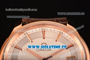 Omega De Ville Hour Vision Clone Omega 8500 Automatic Rose Gold Case with White Dial Brown Leather Strap and Rose Gold Stick Markers (KW)