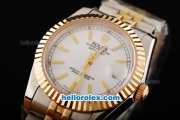 Rolex Datejust Automatic Movement White Dial with Gold Stick Markers and Gold Bezel-18K Gold Never Fade